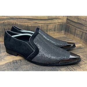 Bolano Dezzy Dress Shoes Mens 15 Black Silver Rhinestone Formal Metal Tip